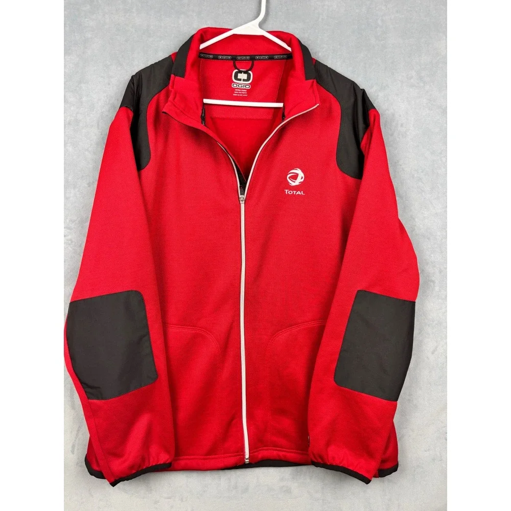 OGIO Mens Red Full Zip Performance Jacket Total Logo XL Textured Knit Mock Neck